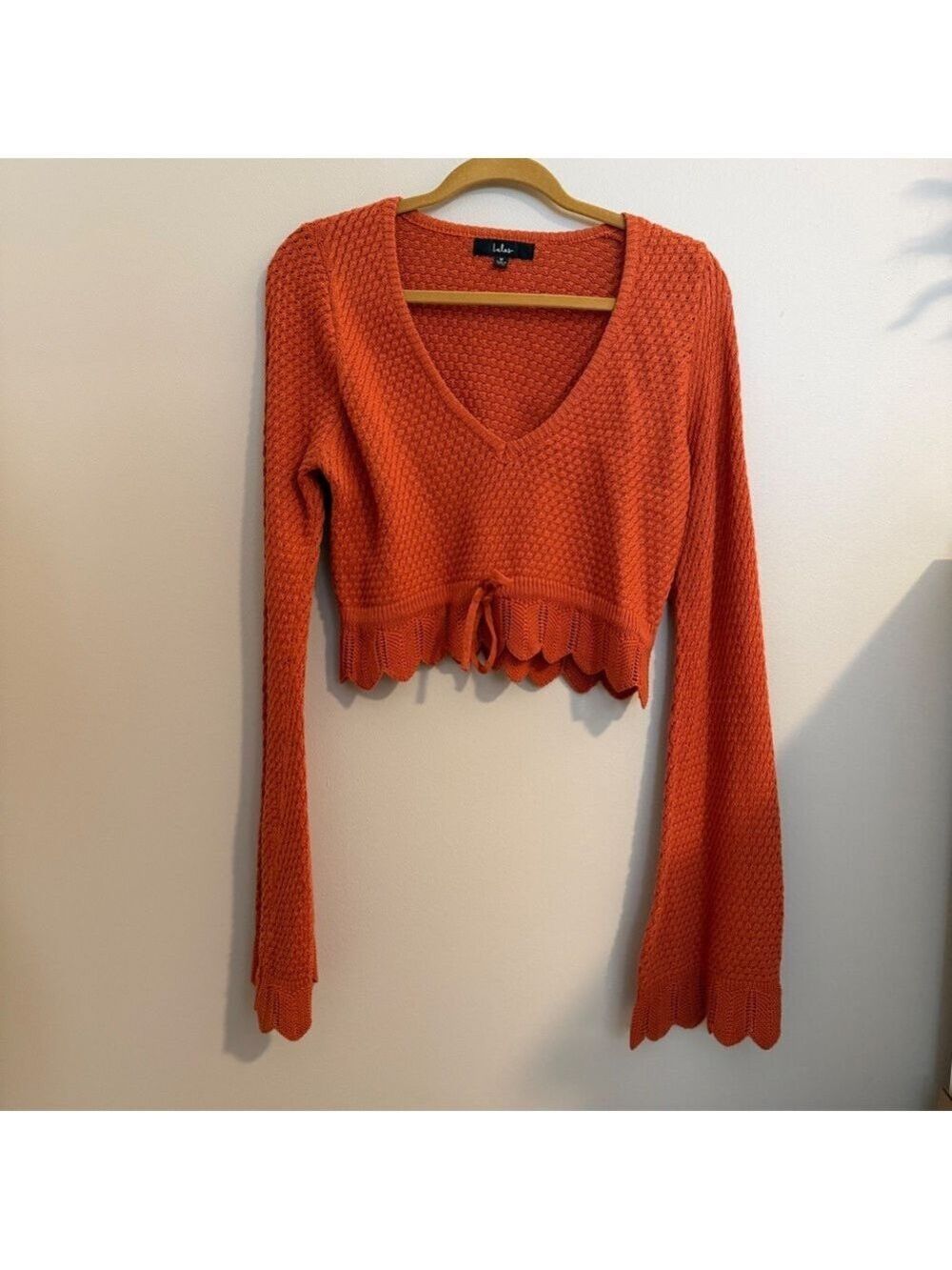 Lulus Total Frills Rust Orange Knit Drawstring Cropped Sweater Top - Picture 3 of 10